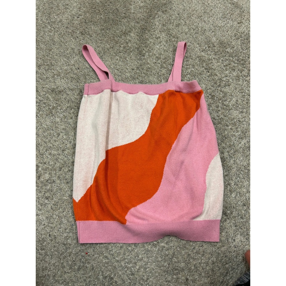 FRNCH PARIS Knit Tank Top Size L Pink Orange Abstract Swirl Cotton Camisole
